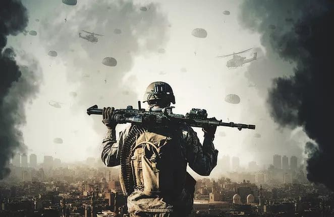 Military helicopters and forces between